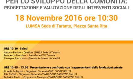 SEMINARIO LE FONDAZIONI PRIVATE PER LO SVILUPPO DELLA COMUNITA’: PROGETTAZIONE E VALUTAZIONE DEGLI INTERVENTI SOCIALI