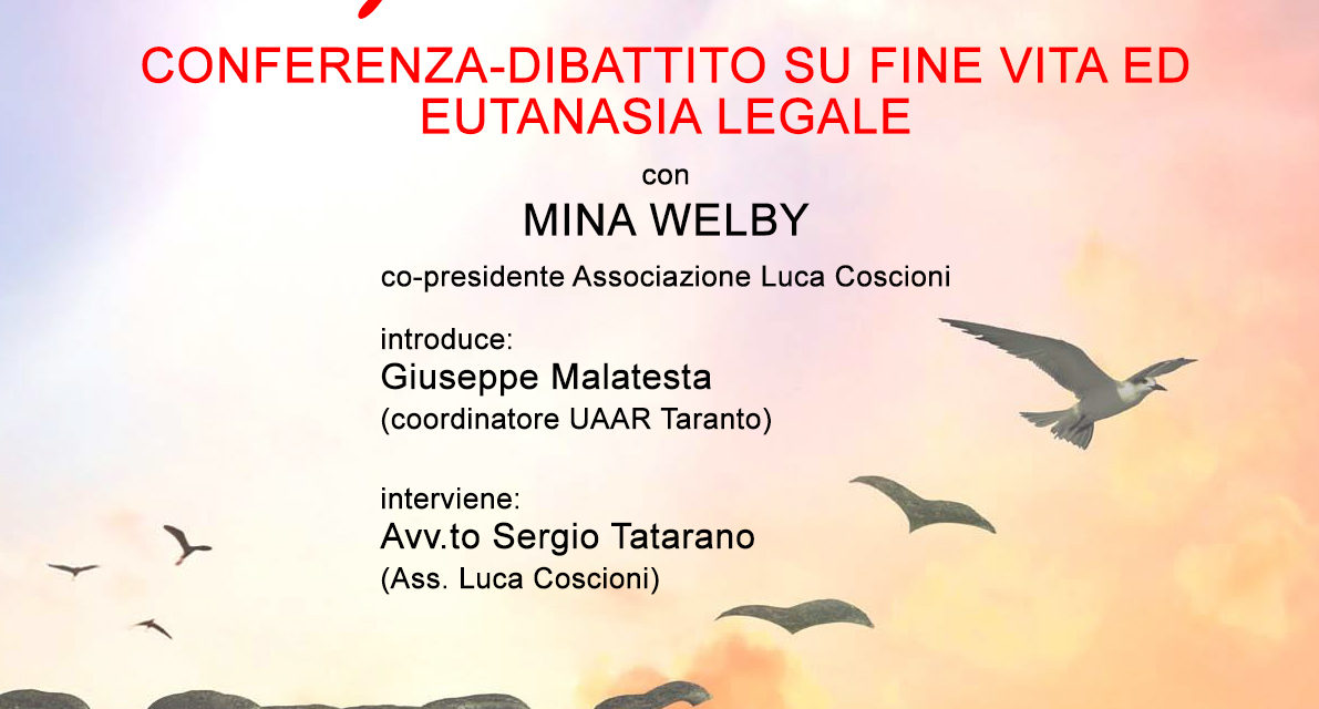 Taranto, dibattito sul fine vita con Mina Welby