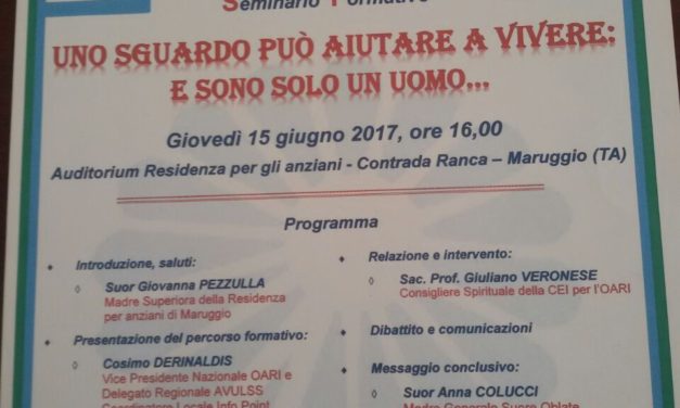 Seminario formativo dal tema “Uno sguardo può aiutare a vivere: e sono solo un uomo…”