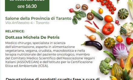 “L’alimentazione al 100% vegetale per la prevenzione e la cura dei tumori”, a Taranto un convegno sul tema