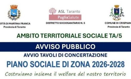 Avvio Tavoli di concertazione per il Piano Sociale di zona dell’Ambito TA5