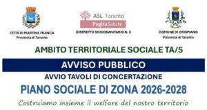 Avvio Tavoli di concertazione per il Piano Sociale di zona dell’Ambito TA5